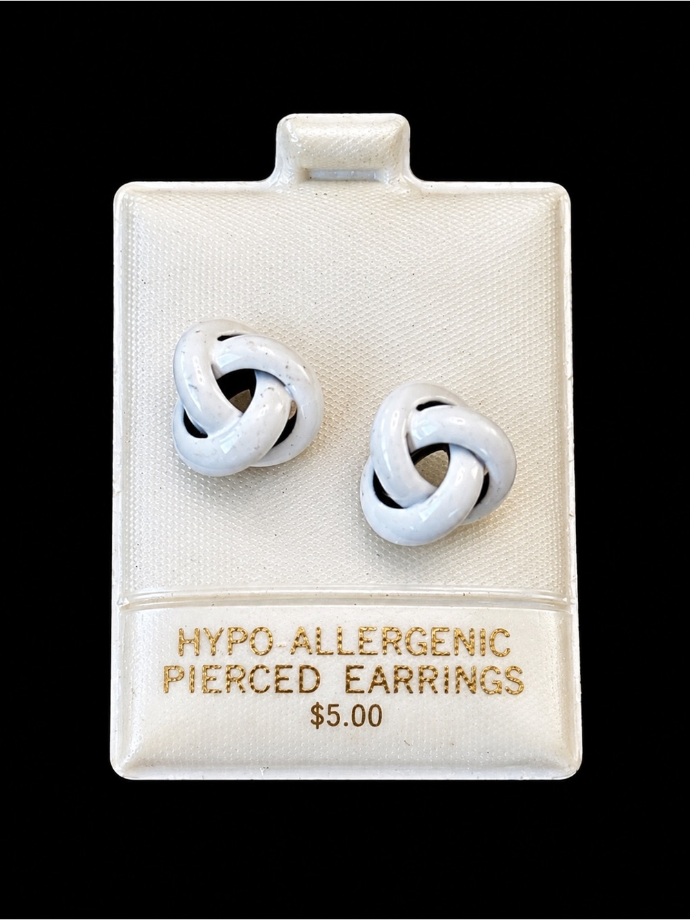 Vintage White Enamel Knot Stud Earrings Hypoallergenic Pierced NOS